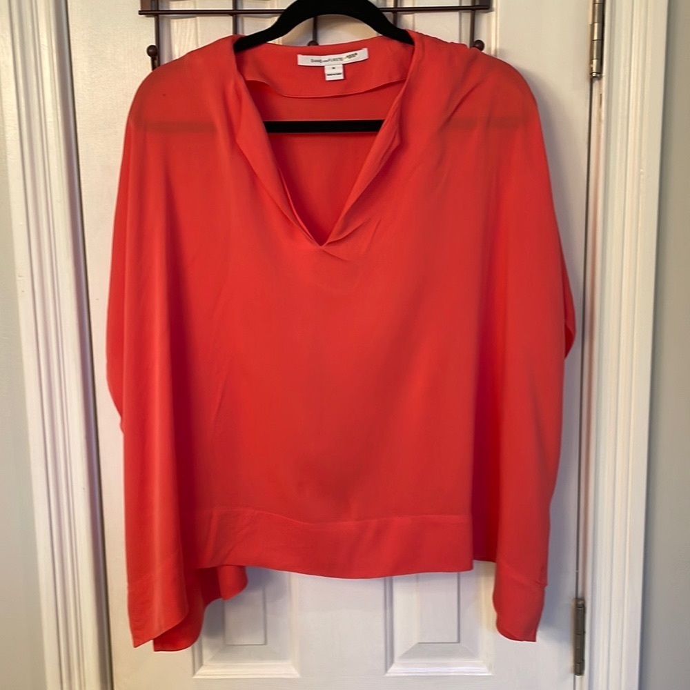 Diane von Furstenberg Coral Summer Boho Silk Top